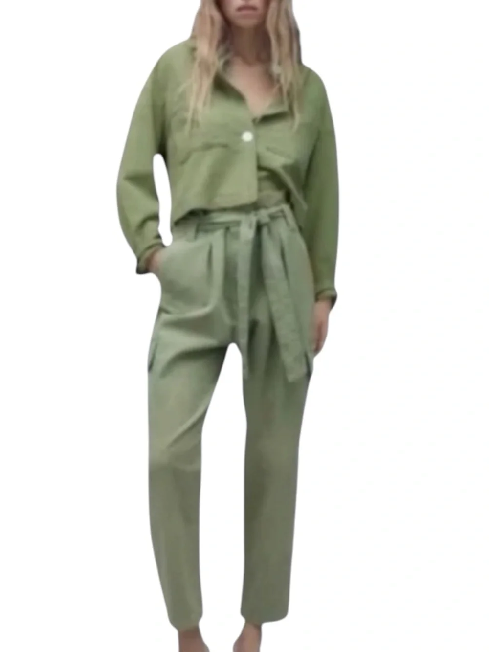 ZARA Paperbag High Waist Belted Cargo Pants in Army Green Size Large — WOW!!!